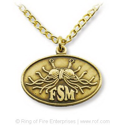 Oval Flying Spaghetti Monster Necklace - Antique Gold Finish (single) flying spaghetti monster, fsm, necklace, pendant